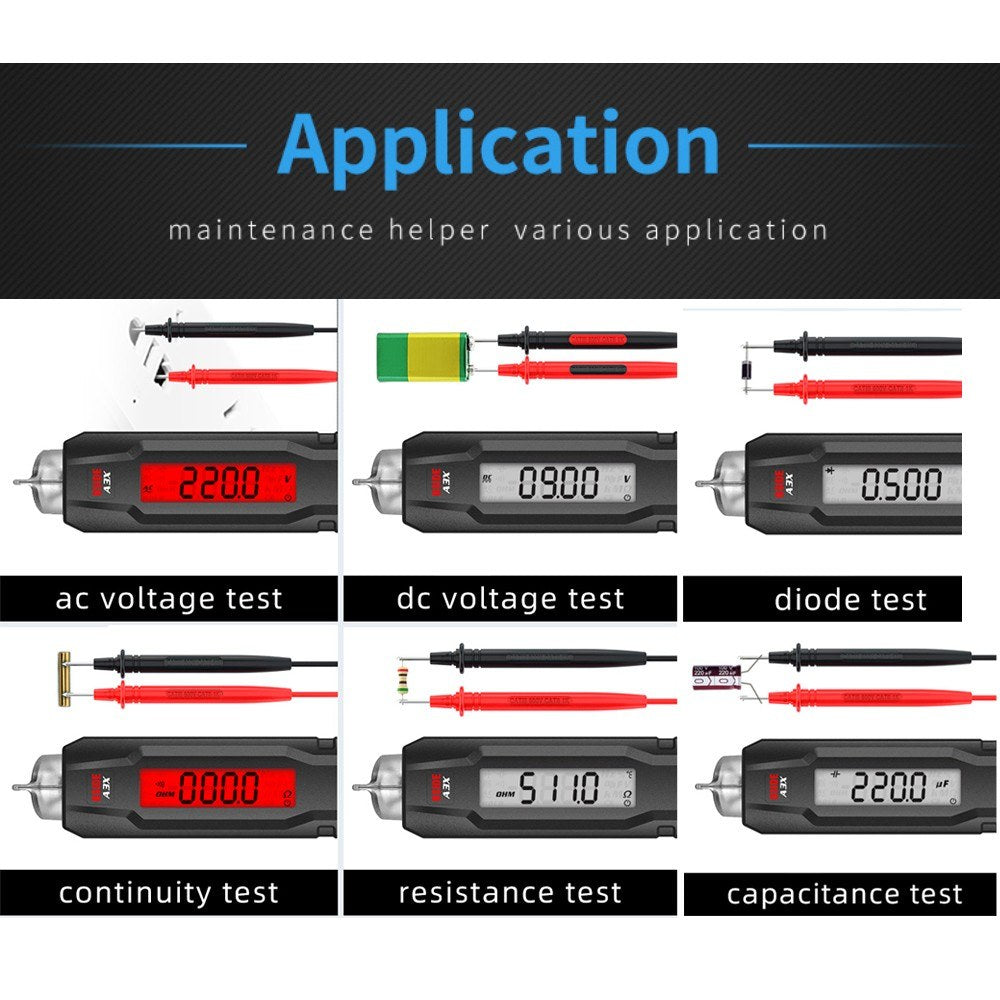 Portable Pen-Type Digital Multimeter with 1.9-Inch Bicolor Screen - TRMS Voltage, Capacitance, Resistance, Frequency, Diode, Continuity, Temperature, NCV Measurement