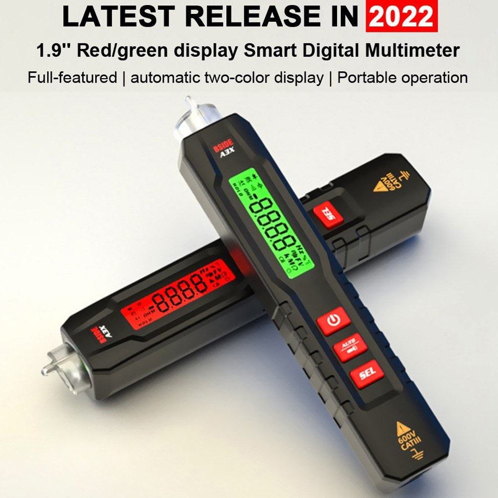 Portable Pen-Type Digital Multimeter with 1.9-Inch Bicolor Screen - TRMS Voltage, Capacitance, Resistance, Frequency, Diode, Continuity, Temperature, NCV Measurement