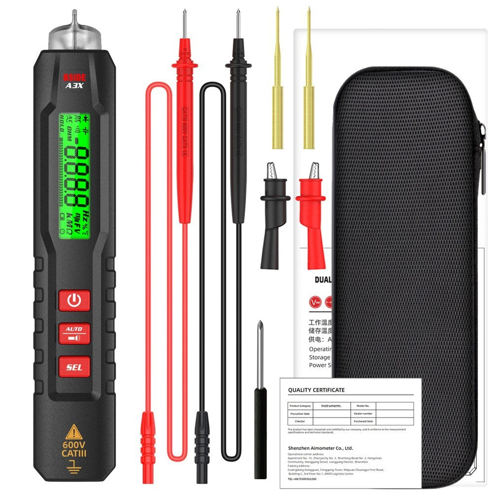 Portable Pen-Type Digital Multimeter with 1.9-Inch Bicolor Screen - TRMS Voltage, Capacitance, Resistance, Frequency, Diode, Continuity, Temperature, NCV Measurement