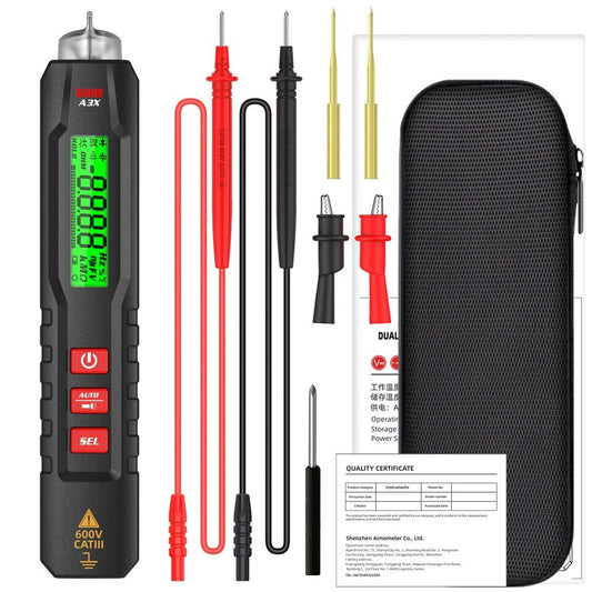 Portable Pen-Type Digital Multimeter with 1.9-Inch Bicolor Screen - TRMS Voltage, Capacitance, Resistance, Frequency, Diode, Continuity, Temperature, NCV Measurement