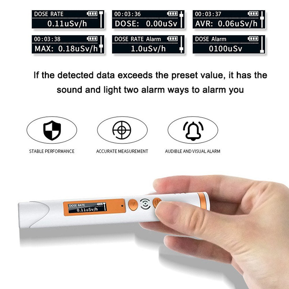 Portable Nuclear Radiation Detector Pen - Geiger Counter with Alarm & Dose Rate Measurement