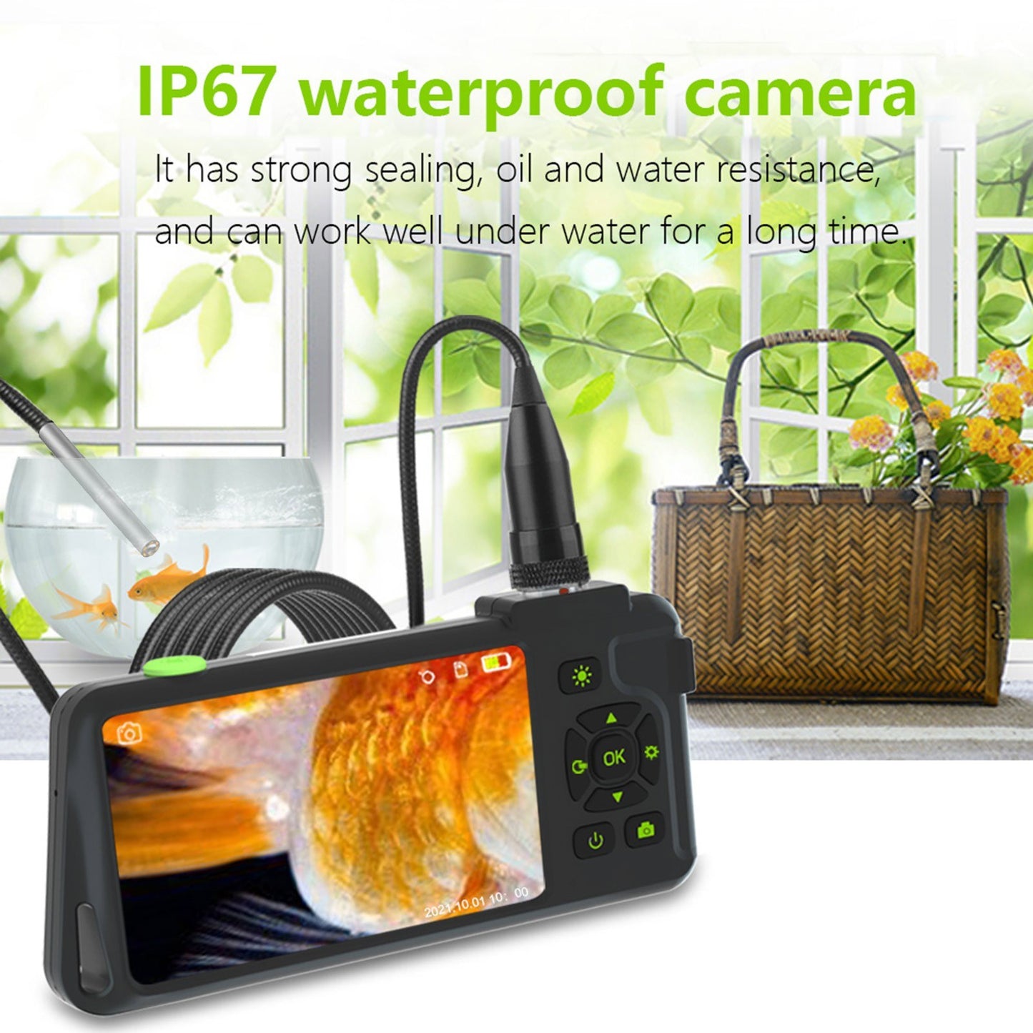 4.5-inch IPS Industrial Endoscope, 1080P HD Borescope Camera with 6 LEDs, IP67 Waterproof, TF Card Slot