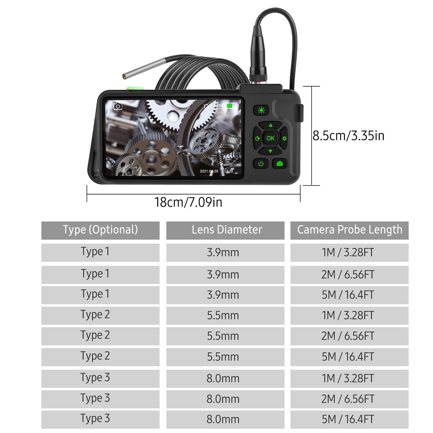 4.5-inch IPS Industrial Endoscope, 1080P HD Borescope Camera with 6 LEDs, IP67 Waterproof, TF Card Slot