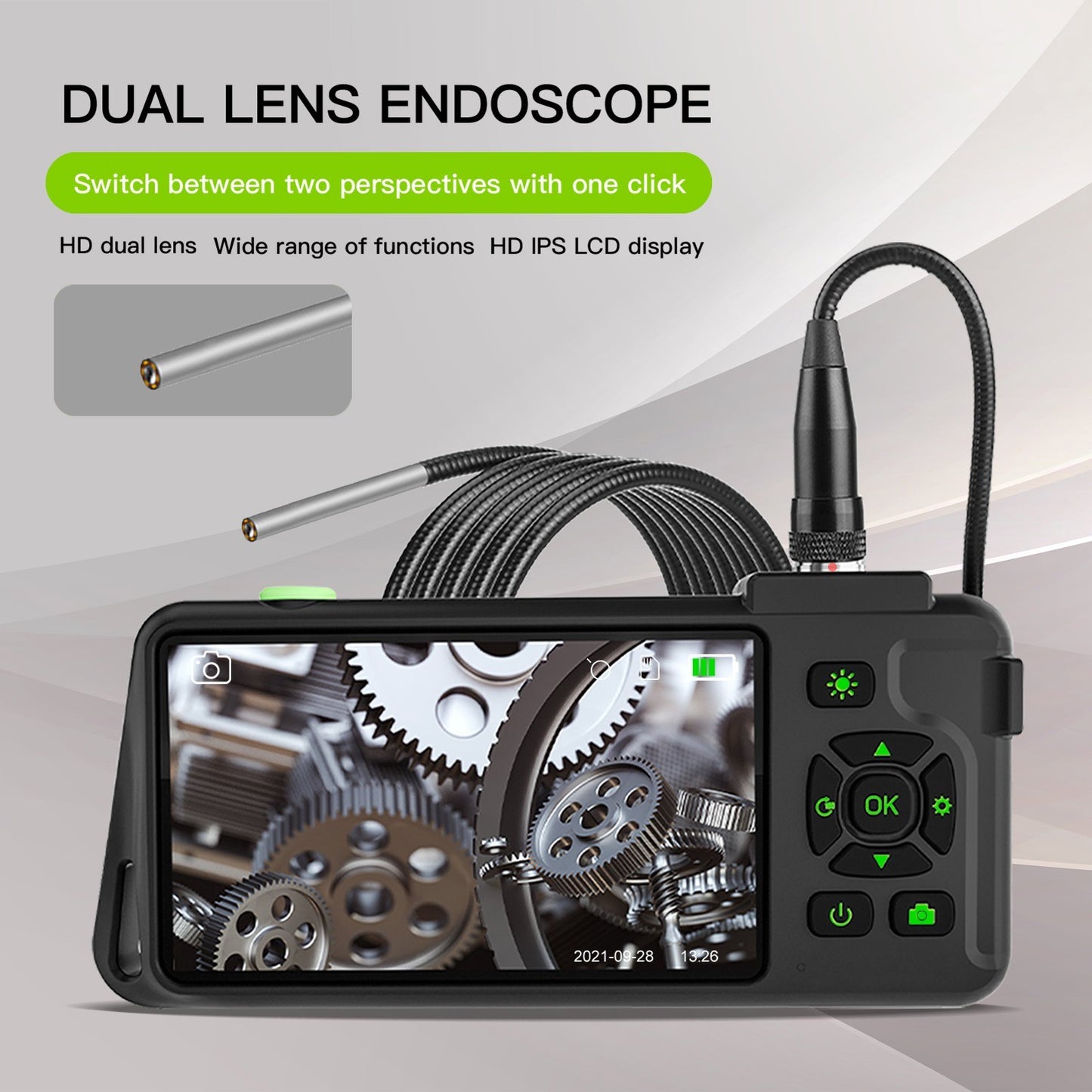 4.5-inch IPS Industrial Endoscope, 1080P HD Borescope Camera with 6 LEDs, IP67 Waterproof, TF Card Slot