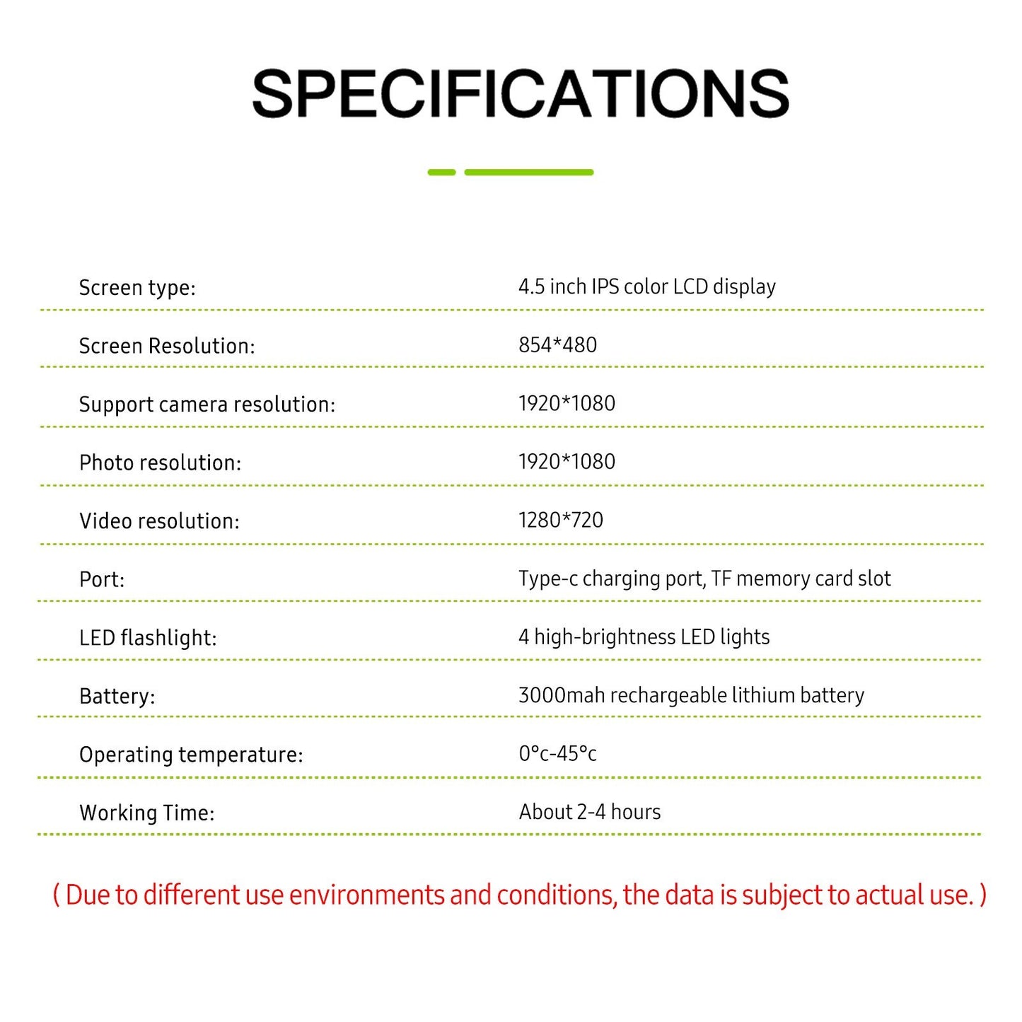 4.5-inch IPS Industrial Endoscope, 1080P HD Borescope Camera with 6 LEDs, IP67 Waterproof, TF Card Slot