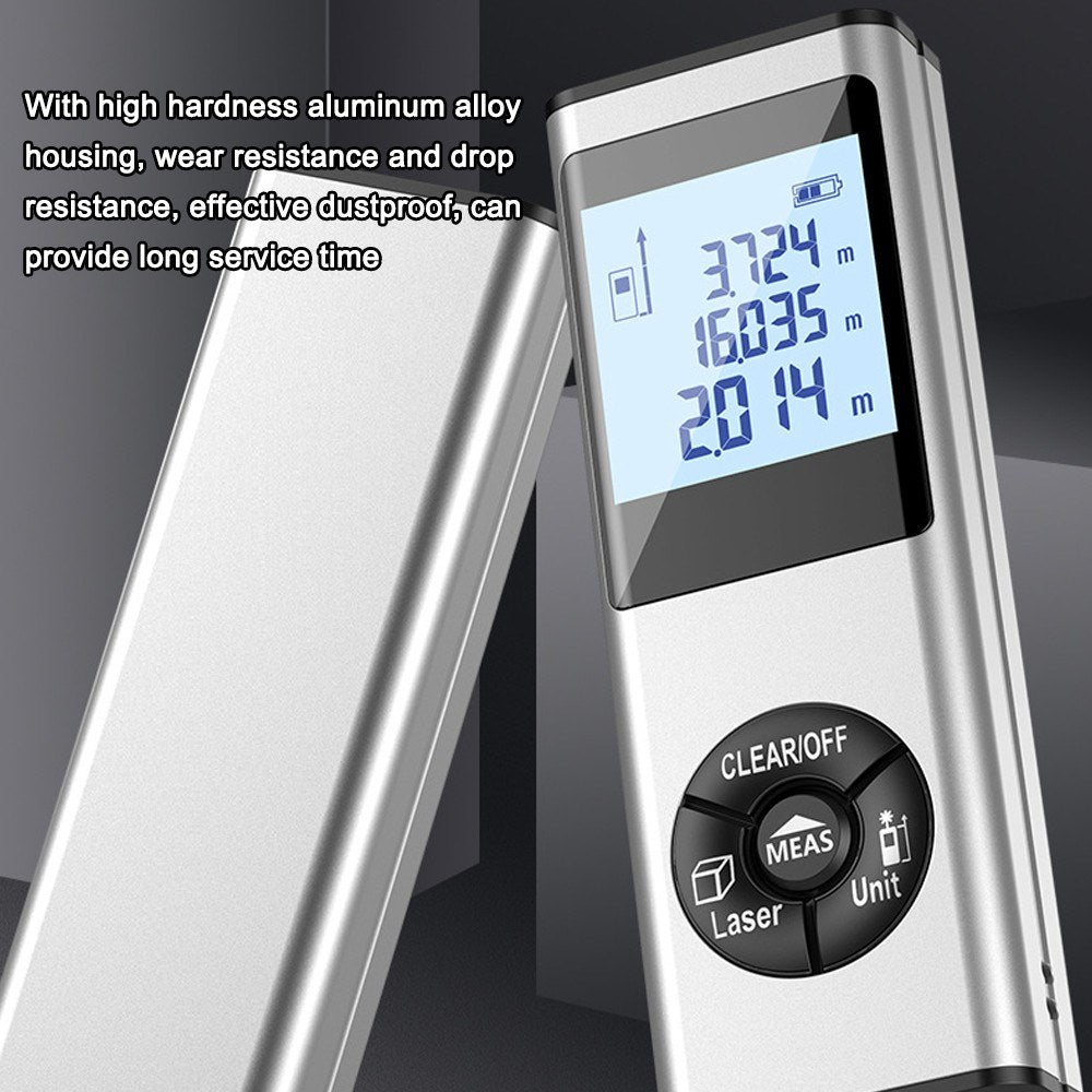 Laser Rangefinder Distance Meter with LCD Backlight - Handheld Measurement Tool for Area & Volume Surveying