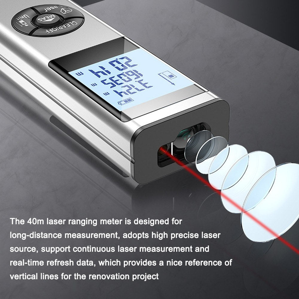 Laser Rangefinder Distance Meter with LCD Backlight - Handheld Measurement Tool for Area & Volume Surveying