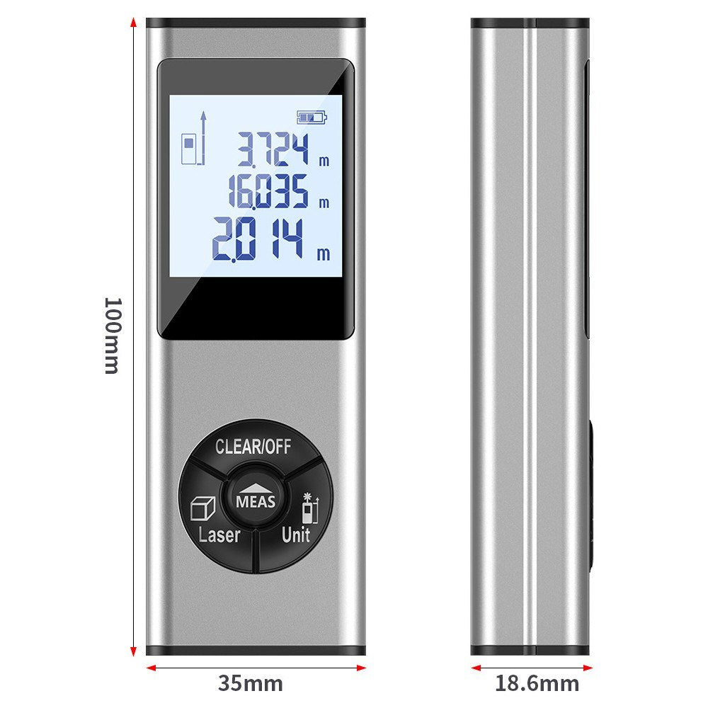 Laser Rangefinder Distance Meter with LCD Backlight - Handheld Measurement Tool for Area & Volume Surveying