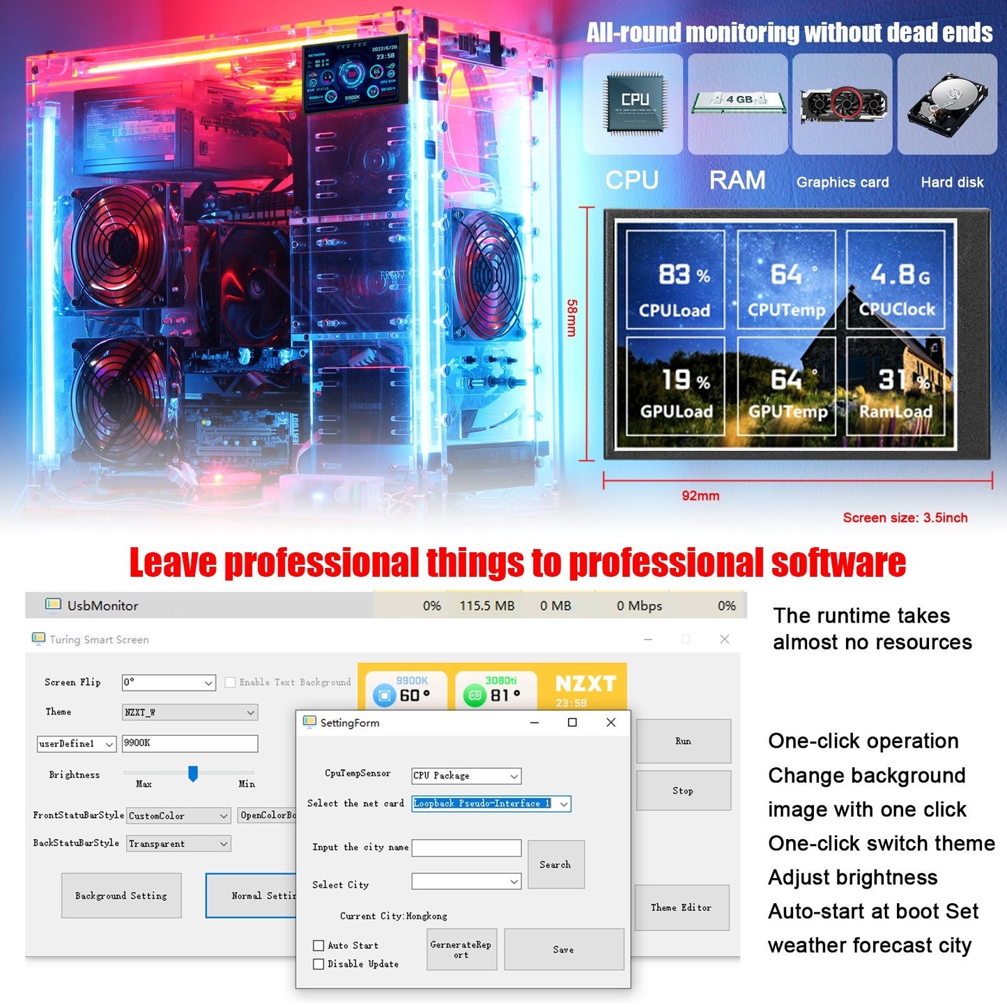 3.5 Inch IPS LCD Monitor Display for CPU/GPU Monitoring - Supports Raspberry Pi, Windows, Linux