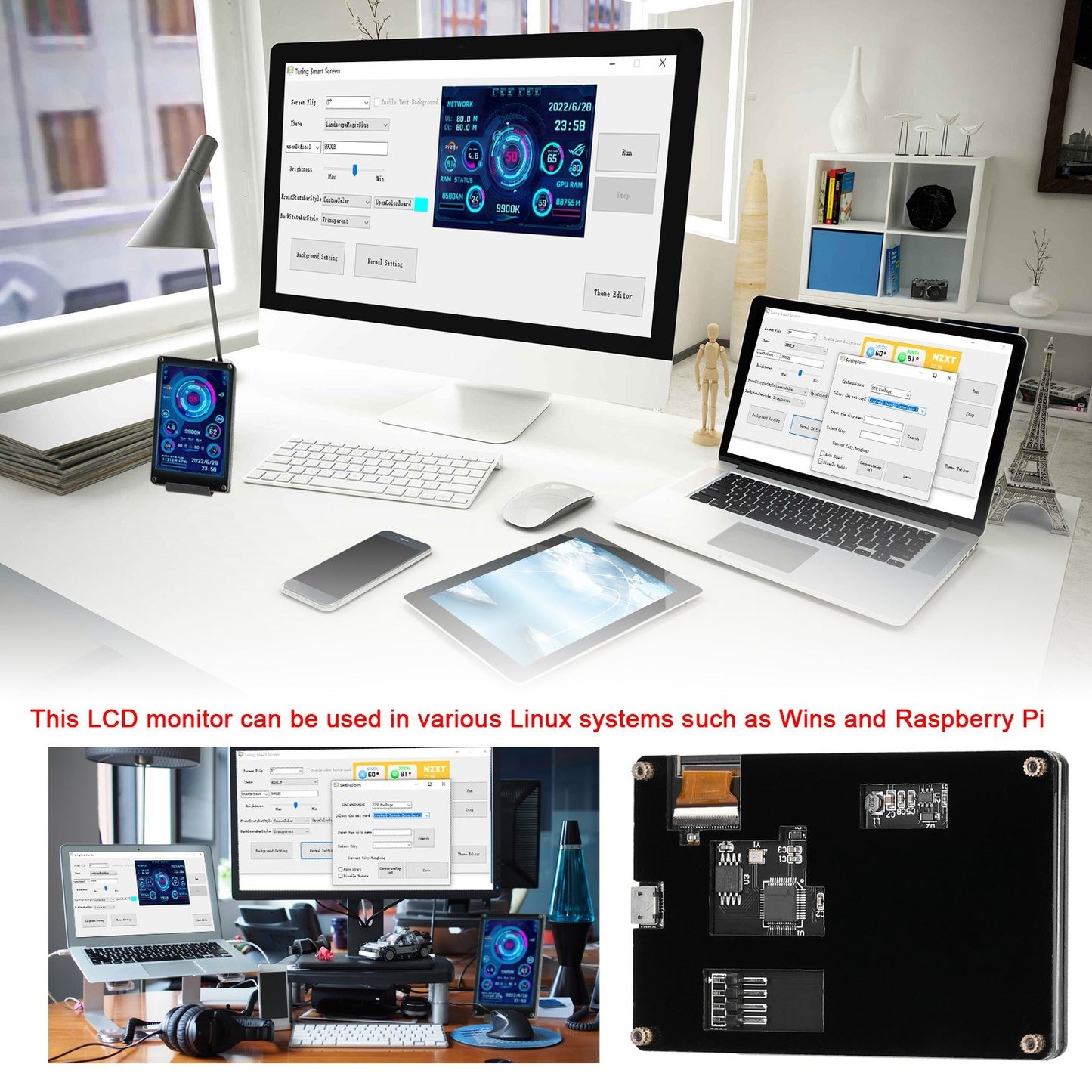 3.5 Inch IPS LCD Monitor Display for CPU/GPU Monitoring - Supports Raspberry Pi, Windows, Linux