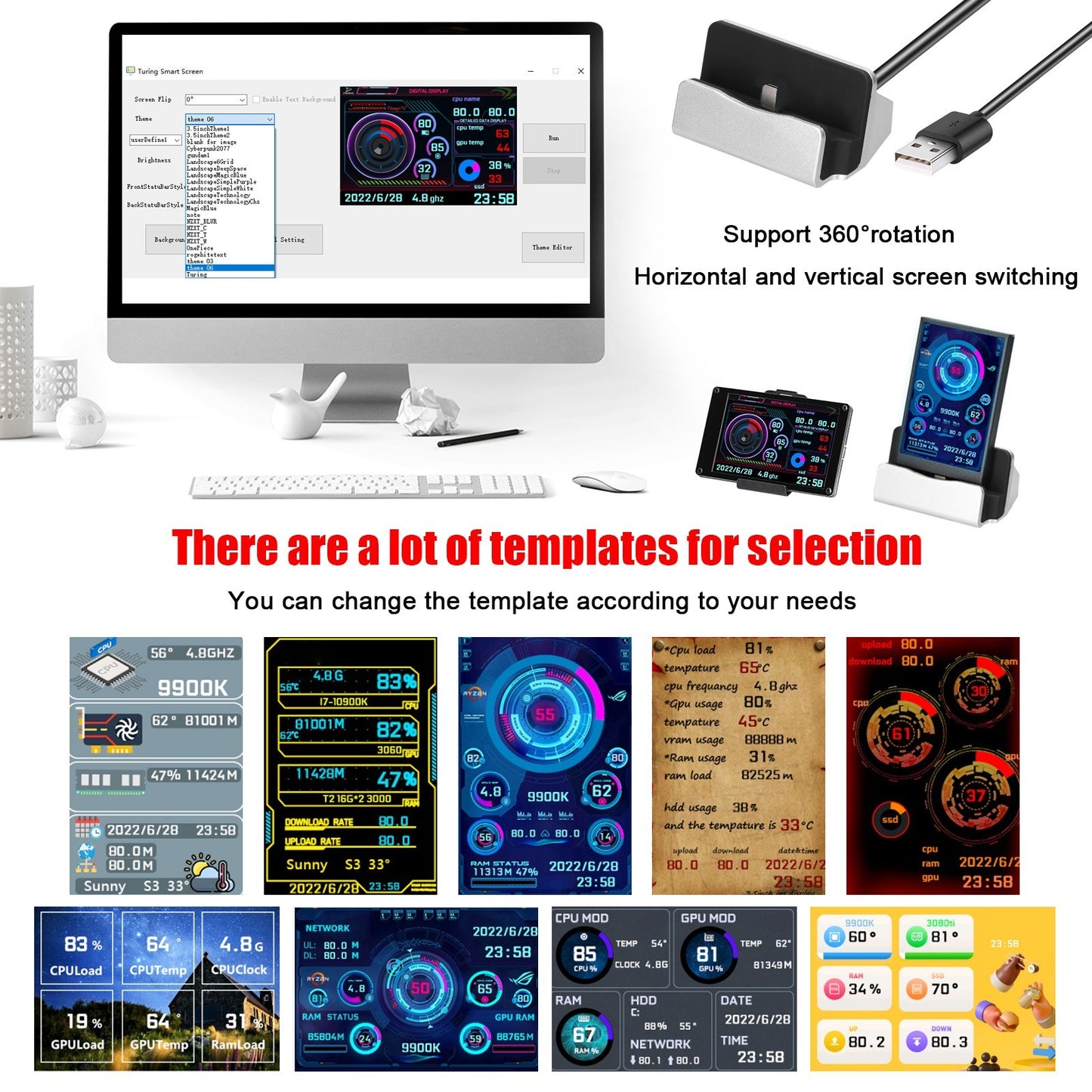 3.5 Inch IPS LCD Monitor Display for CPU/GPU Monitoring - Supports Raspberry Pi, Windows, Linux