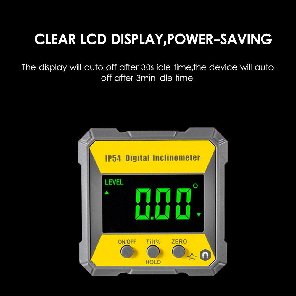 Digital LCD Inclinometer Protractor - 4x90° Magnetic Angle Finder, 0.2° Accuracy, IP54 Level Box for Woodworking & Auto Repair