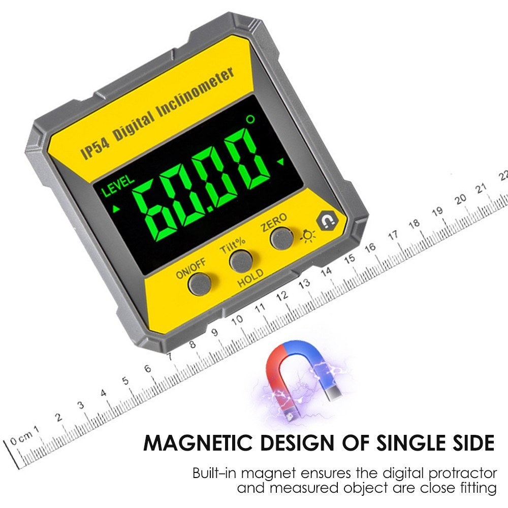 Digital LCD Inclinometer Protractor - 4x90° Magnetic Angle Finder, 0.2° Accuracy, IP54 Level Box for Woodworking & Auto Repair