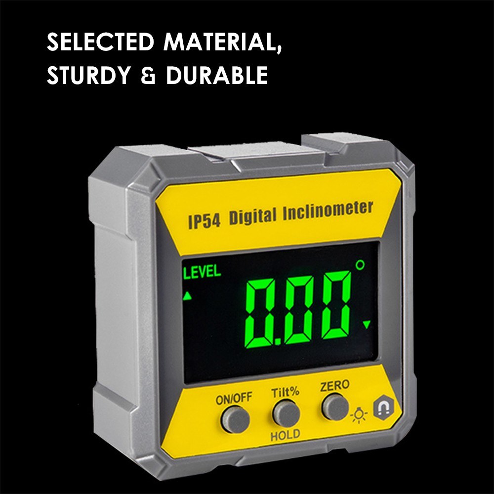 Digital LCD Inclinometer Protractor - 4x90° Magnetic Angle Finder, 0.2° Accuracy, IP54 Level Box for Woodworking & Auto Repair