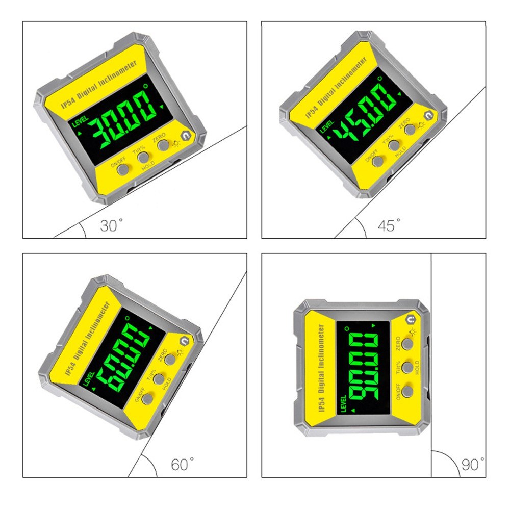 Digital LCD Inclinometer Protractor - 4x90° Magnetic Angle Finder, 0.2° Accuracy, IP54 Level Box for Woodworking & Auto Repair