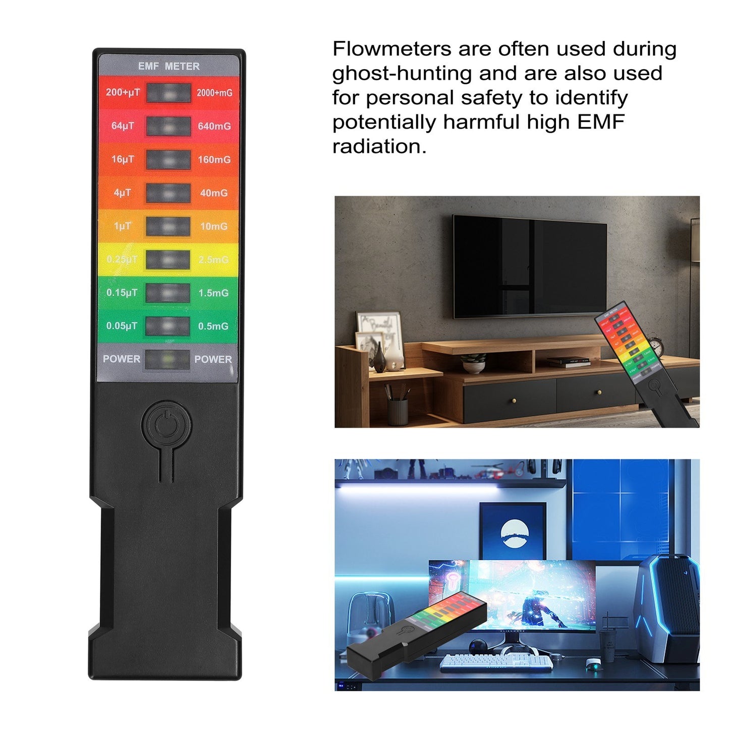 Handheld EMF Gauss Meter - Portable Electromagnetic Field Detector with 9 LED Magnetic-Field Monitor for Home Use