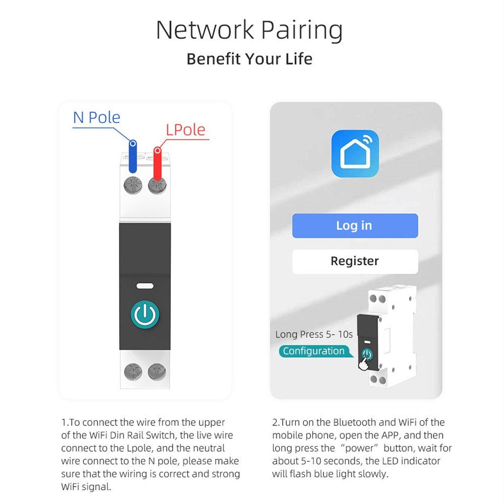 Smart WiFi Circuit Breaker with Remote Control, Alexa & Google Home Compatible, 1P-10A