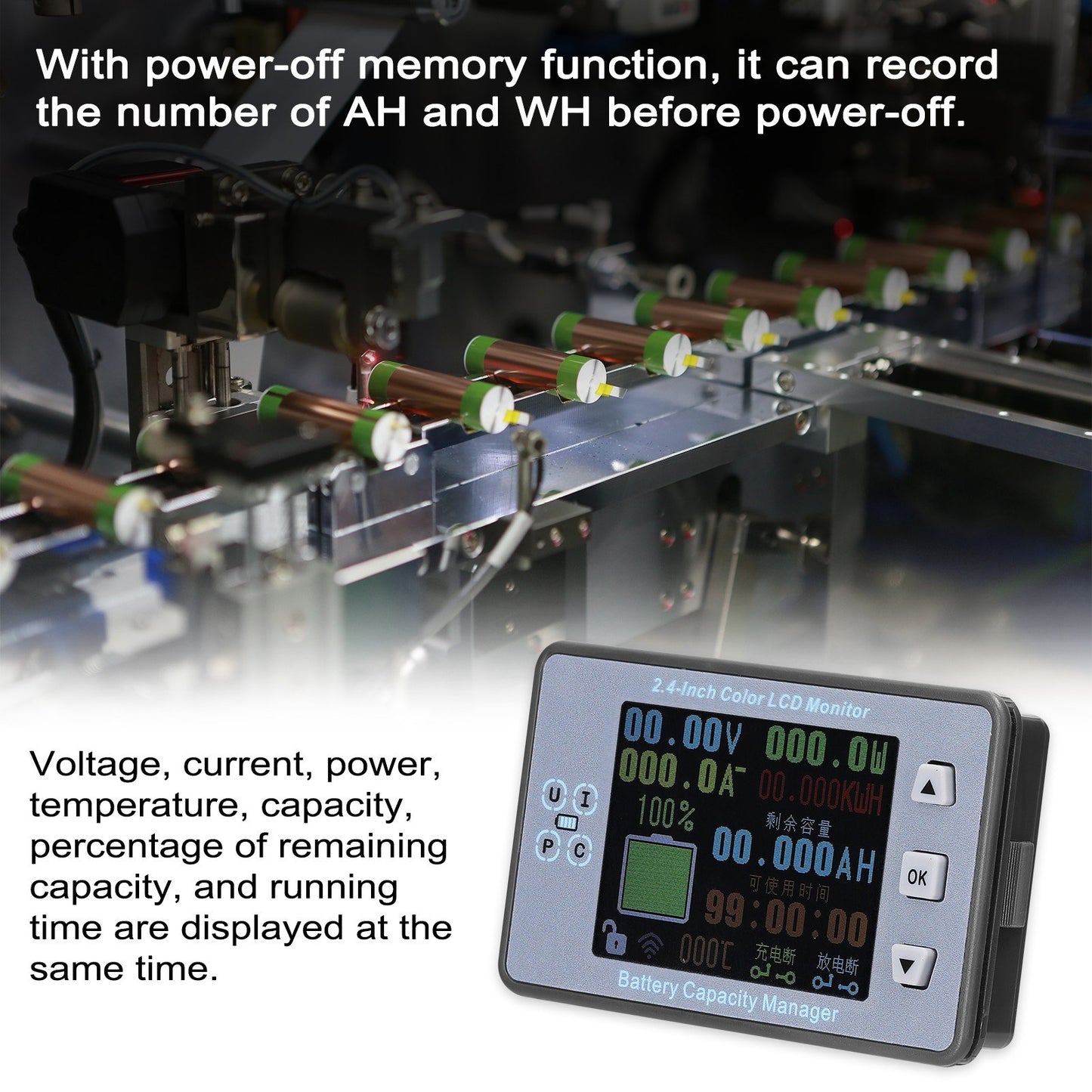 Wireless 2.4 Inch Battery Monitor: Voltage, Amperage & Capacity Tester