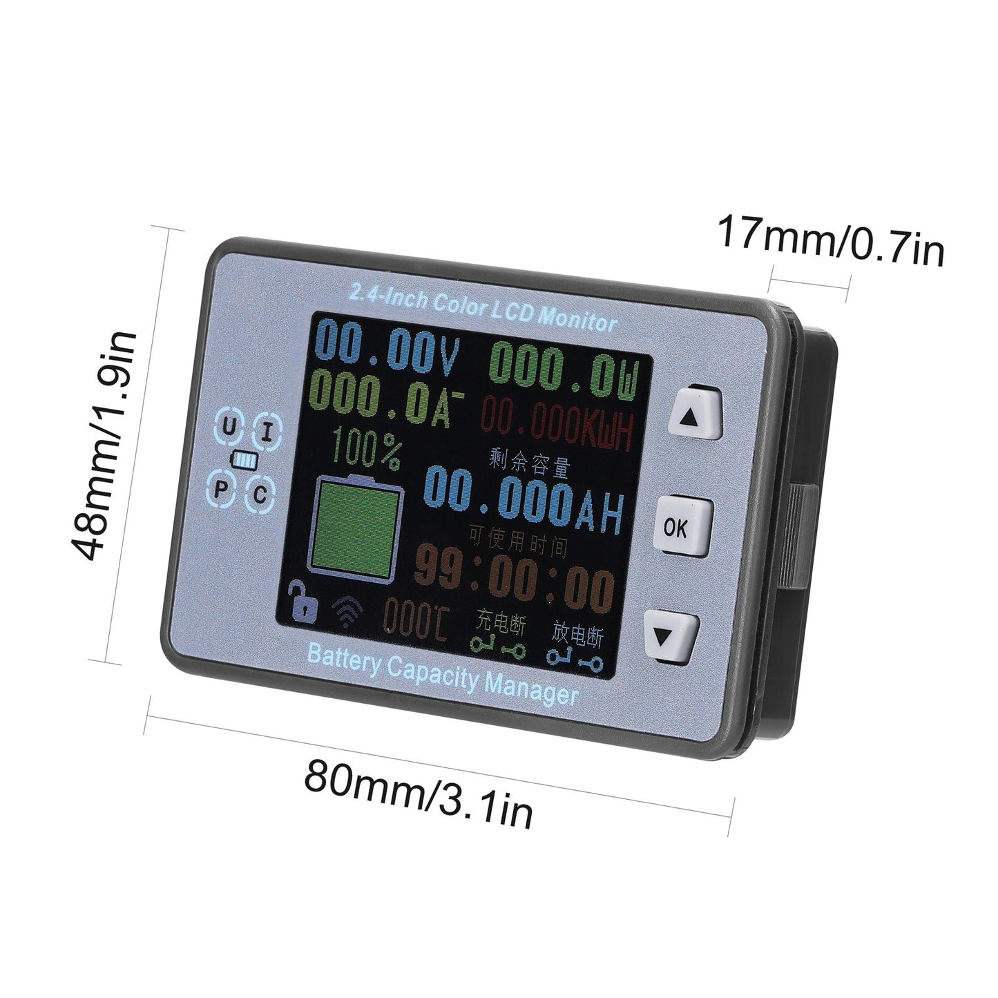 Wireless 2.4 Inch Battery Monitor: Voltage, Amperage & Capacity Tester