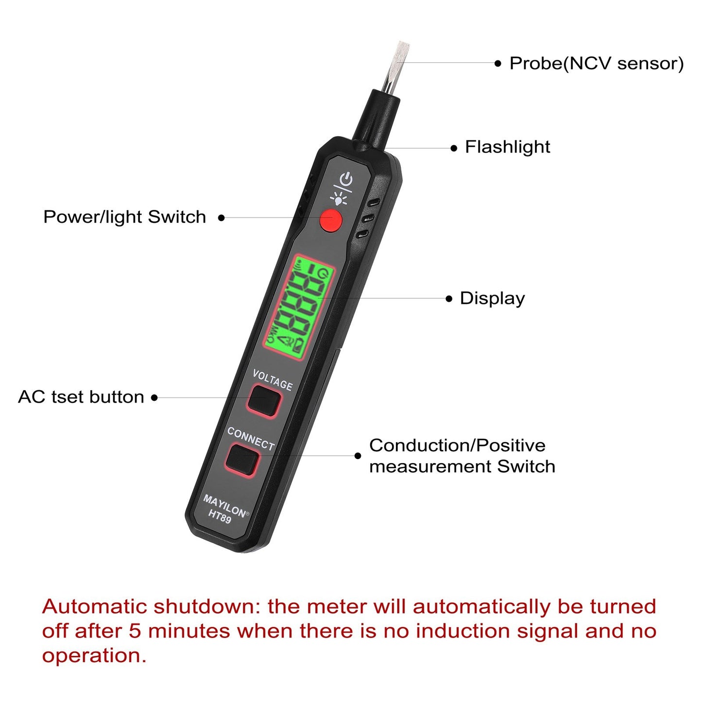 Electric Test Pen with LCD Display: AC12-300V Voltage Tester, Live/Zero Wire Detector, Cable Breakpoint Finder, Flashlight & Sound/Light Alarm
