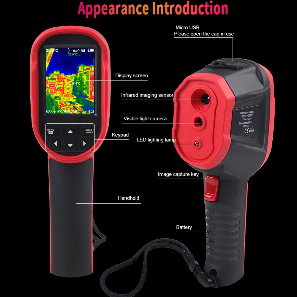 Portable Thermal Imager with 2.8 inch Display, Infrared Sensor, 640x480 Resolution, -20℃ to 550℃ Temperature Range