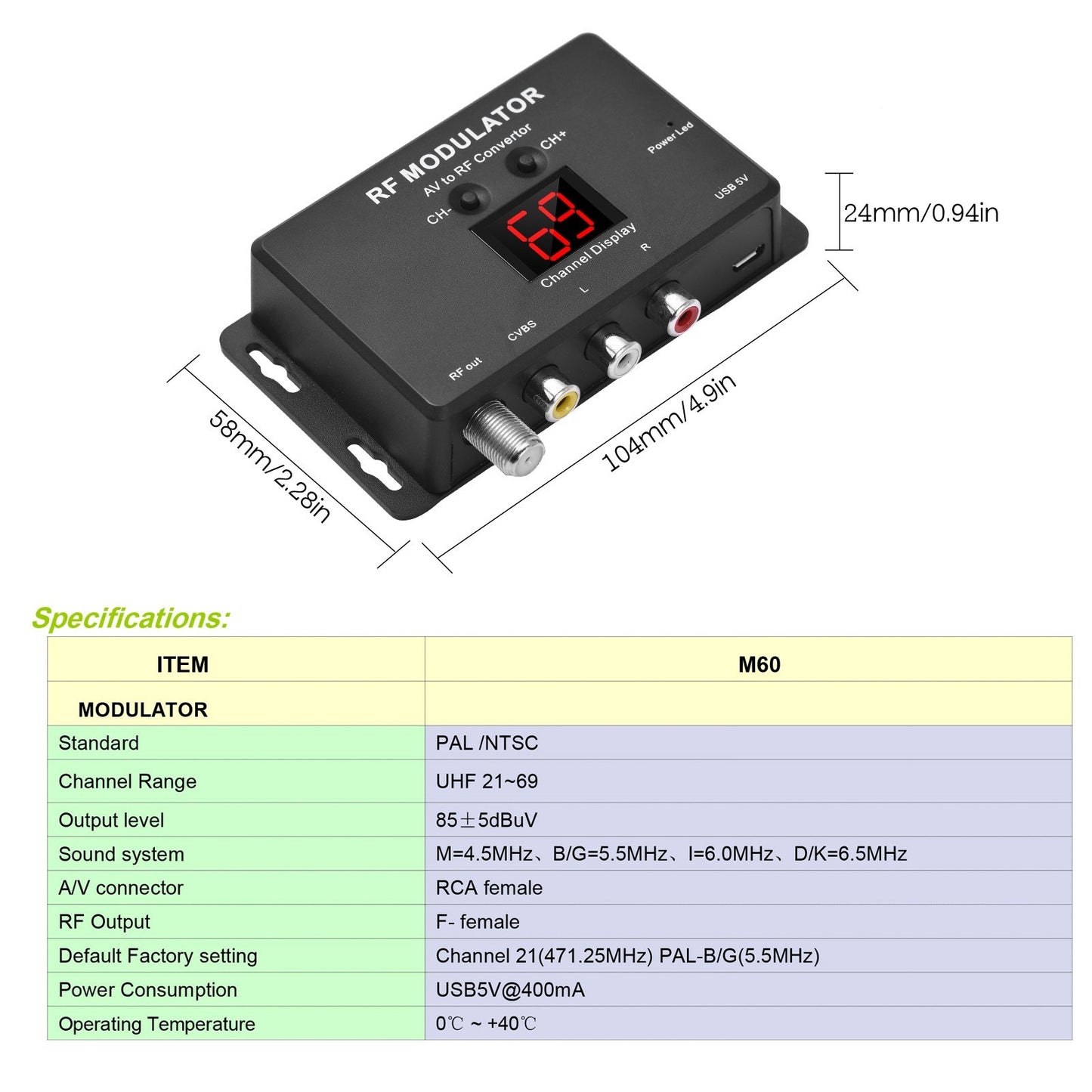 AV to RF Converter - M60 RF Modulator