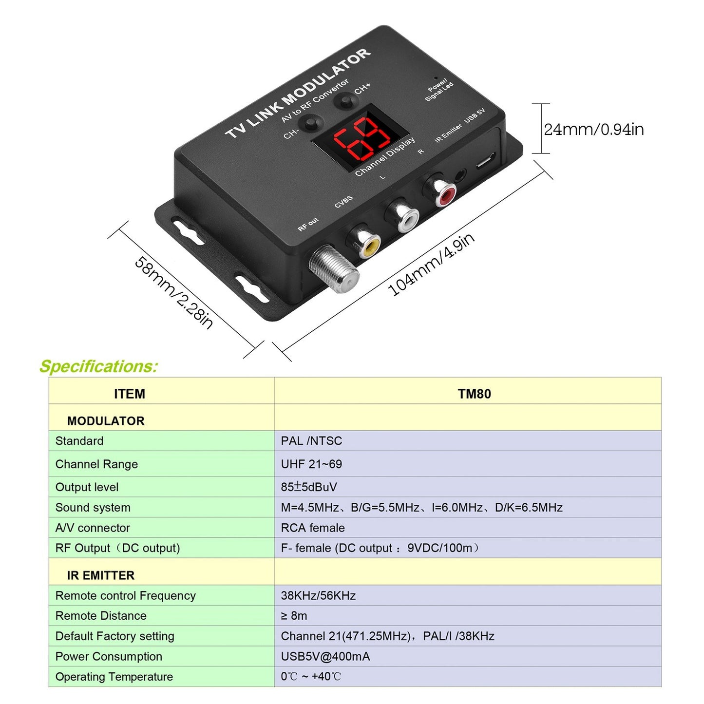 TM80 TV Link AV to RF Modulator Converter