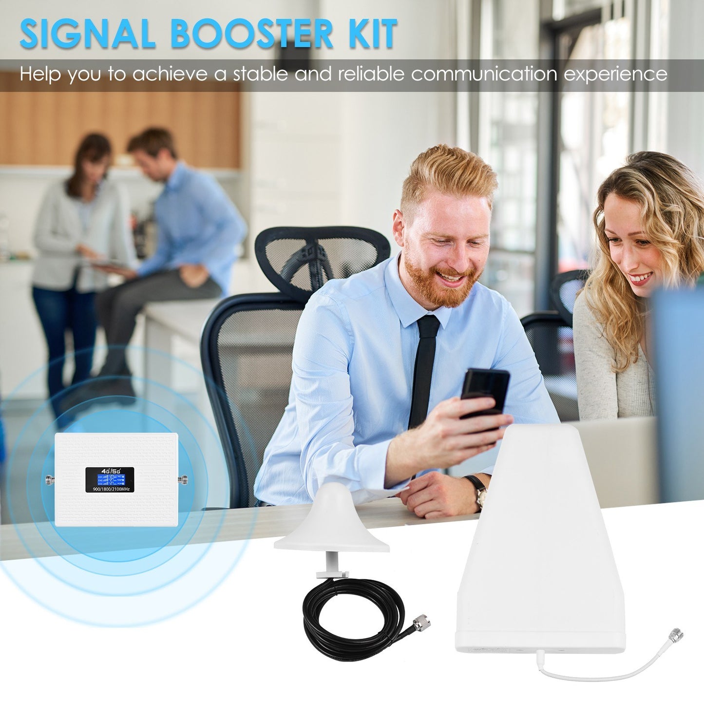 Tri-Band Signal Amplifier TXC19SL-GDW: 900/1800/2100 MHz 2G/3G/4G LTE GSM DCS WCDMA Universal Booster for Home/Office