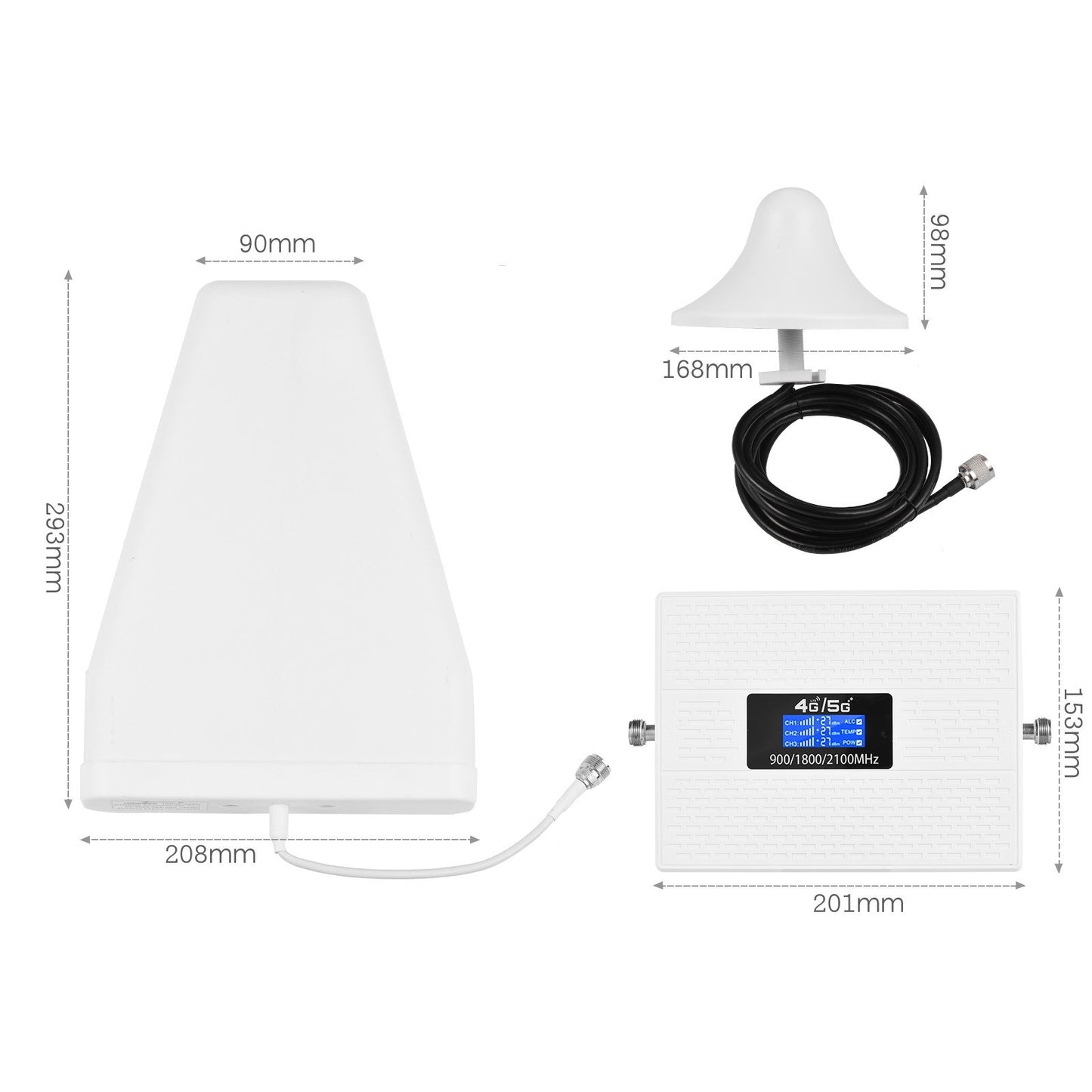Tri-Band Signal Amplifier TXC19SL-GDW: 900/1800/2100 MHz 2G/3G/4G LTE GSM DCS WCDMA Universal Booster for Home/Office