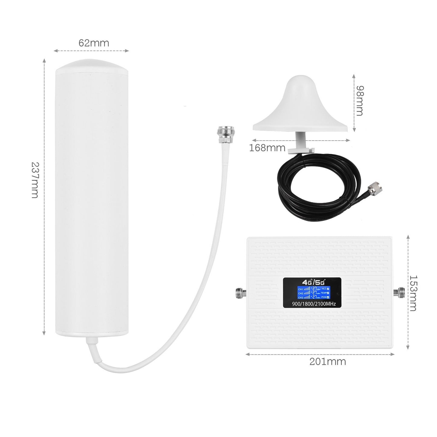 Tri-Band Cell Phone Signal Booster Kit with Omni-Directional Ceiling Antenna for 2G 3G 4G - Ideal for Home/Office