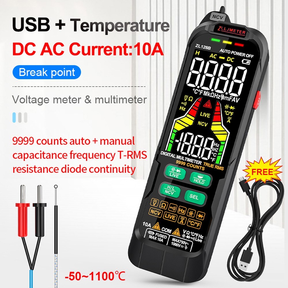 Professional Digital Multimeter True RMS AC/DC Voltage Capacitance Temp Tester