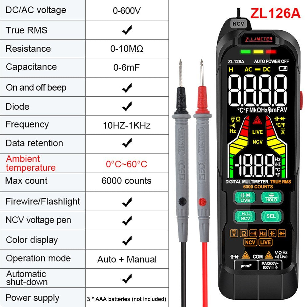 Professional Digital Multimeter True RMS AC/DC Voltage Capacitance Temp Tester