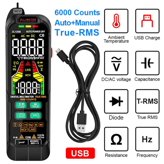 Professional Digital Multimeter True RMS AC/DC Voltage Capacitance Temp Tester