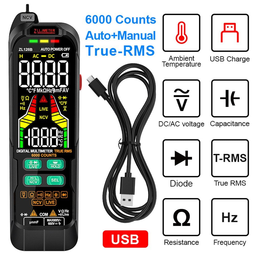 Professional Digital Multimeter True RMS AC/DC Voltage Capacitance Temp Tester