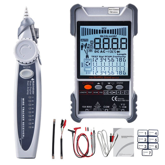 2-in-1 Handheld Network Cable Tester & Multimeter with LCD Backlight Display