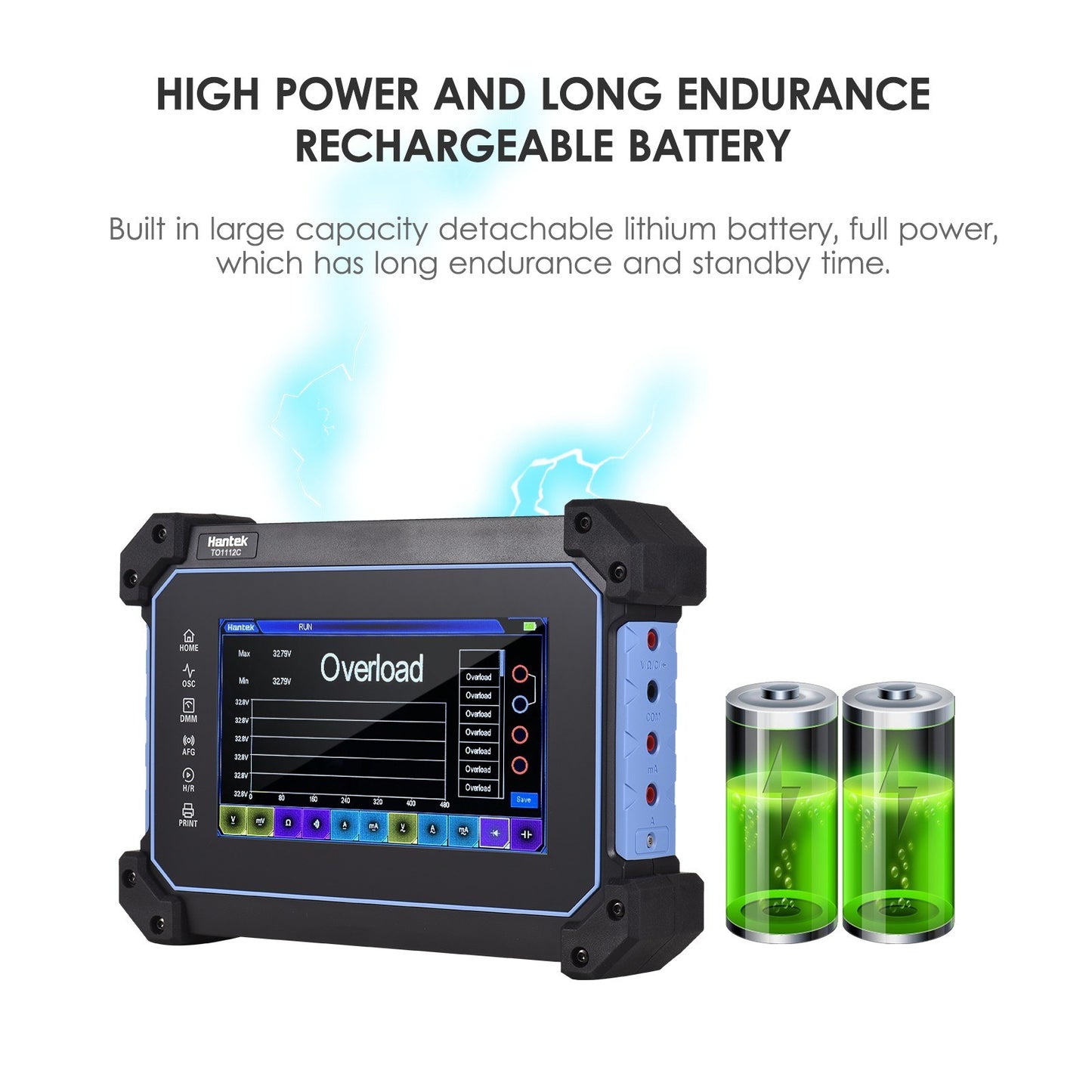 Rechargeable Hantek TO1112C 2-Channel Oscilloscope Multimeter, 110MHz Bandwidth, 250MSa/S Sampling, 8M Depth, 7-inch LCD, Waveform Generator with Tool Bag