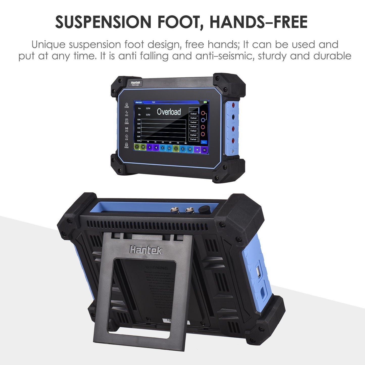 Rechargeable Hantek TO1112C 2-Channel Oscilloscope Multimeter, 110MHz Bandwidth, 250MSa/S Sampling, 8M Depth, 7-inch LCD, Waveform Generator with Tool Bag