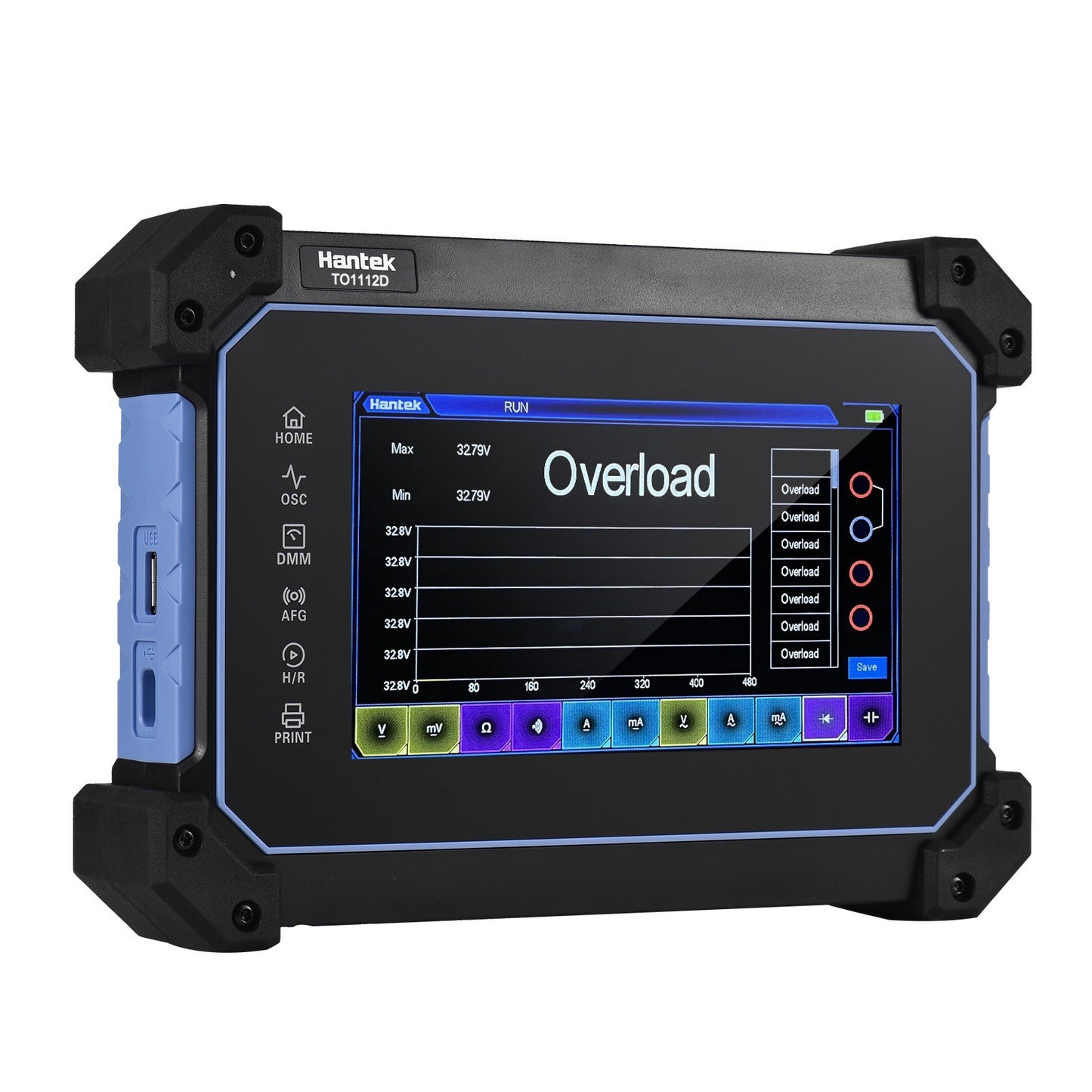 Rechargeable Hantek TO1112C 2-Channel Oscilloscope Multimeter, 110MHz Bandwidth, 250MSa/S Sampling, 8M Depth, 7-inch LCD, Waveform Generator with Tool Bag