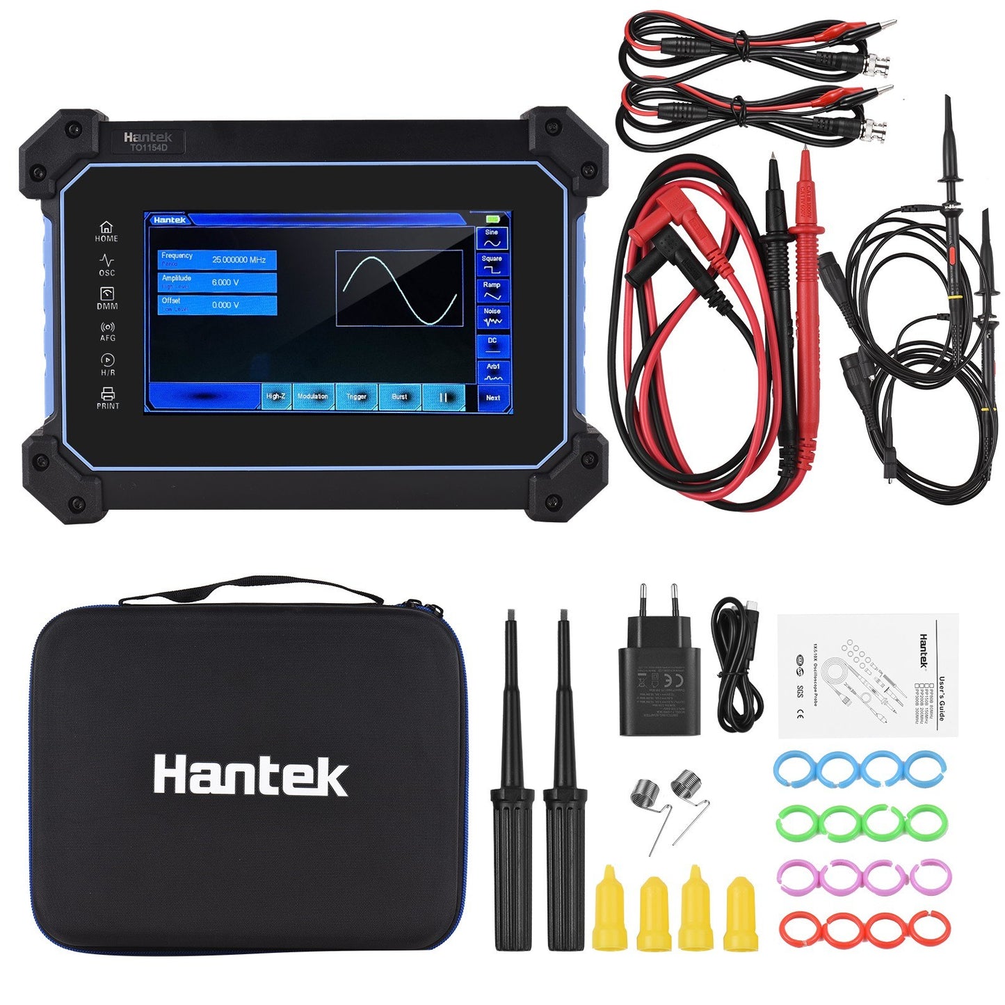 Hantek TO1112 / TO1112C / TO1112D / TO1154D / TO1204D / TO1254D Portable 4-Channel Oscilloscope Multimeter with Signal Generator &amp; Tool Bag, 7" TFT LCD, 1GSa/s, 8M Memory