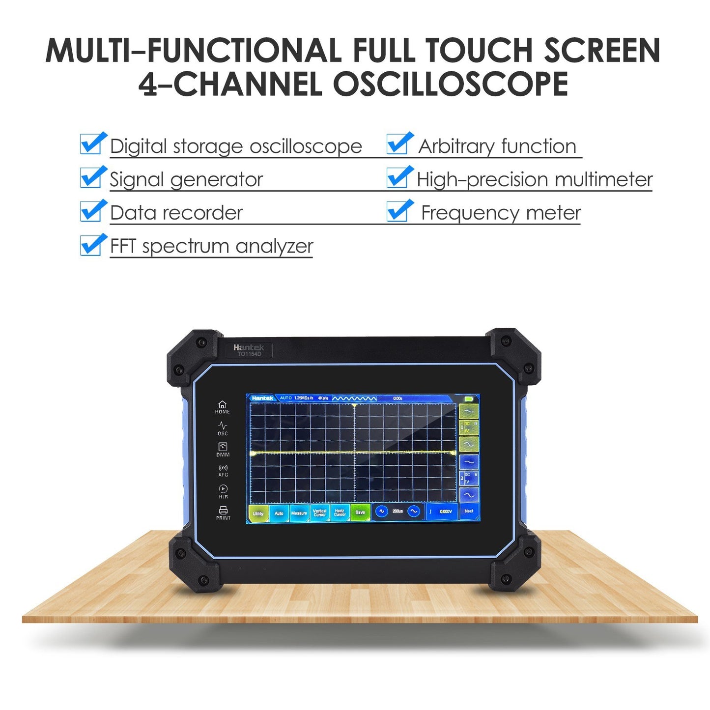 Hantek TO1112 / TO1112C / TO1112D / TO1154D / TO1204D / TO1254D Portable 4-Channel Oscilloscope Multimeter with Signal Generator &amp; Tool Bag, 7" TFT LCD, 1GSa/s, 8M Memory
