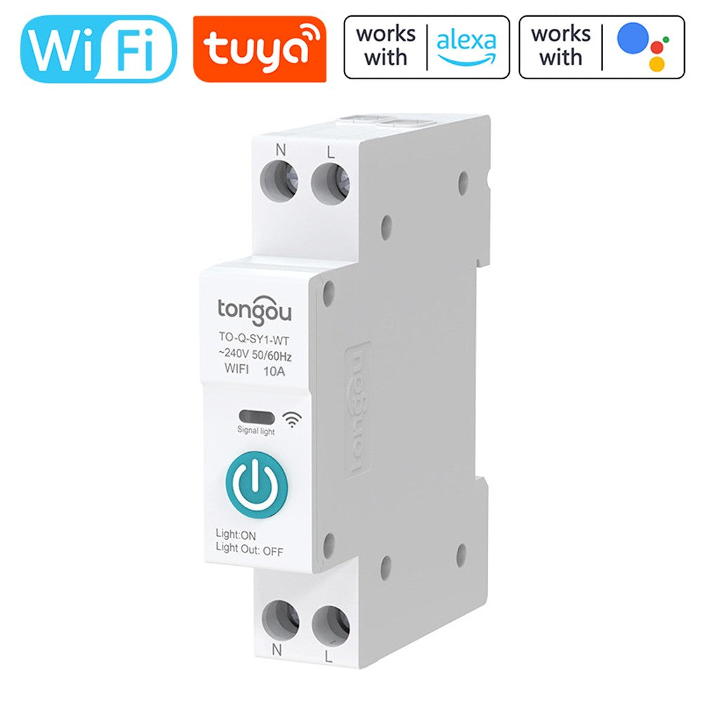 10A Tuya WiFi Smart Circuit Breaker with Wireless Remote, Alexa & Google Home Compatible, DIN Rail Switch