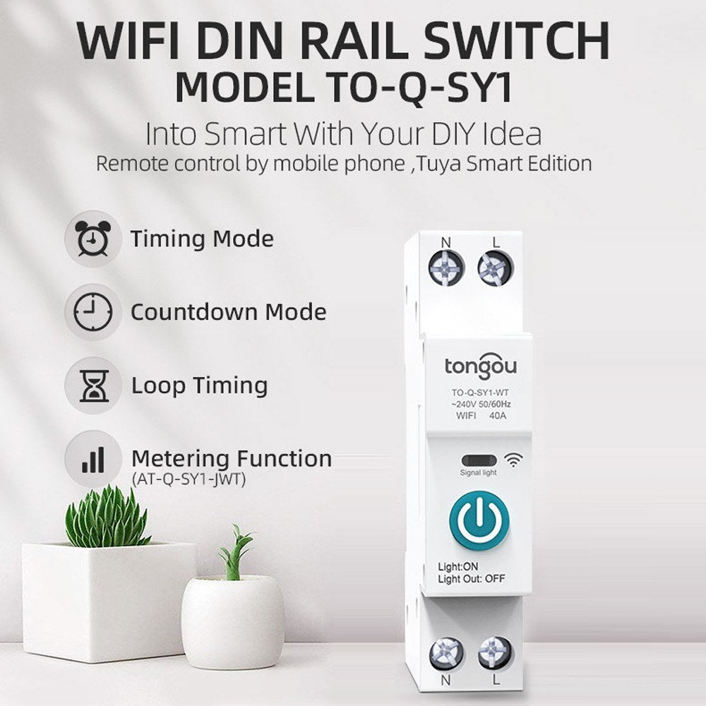 10A Tuya WiFi Smart Circuit Breaker with Wireless Remote, Alexa & Google Home Compatible, DIN Rail Switch