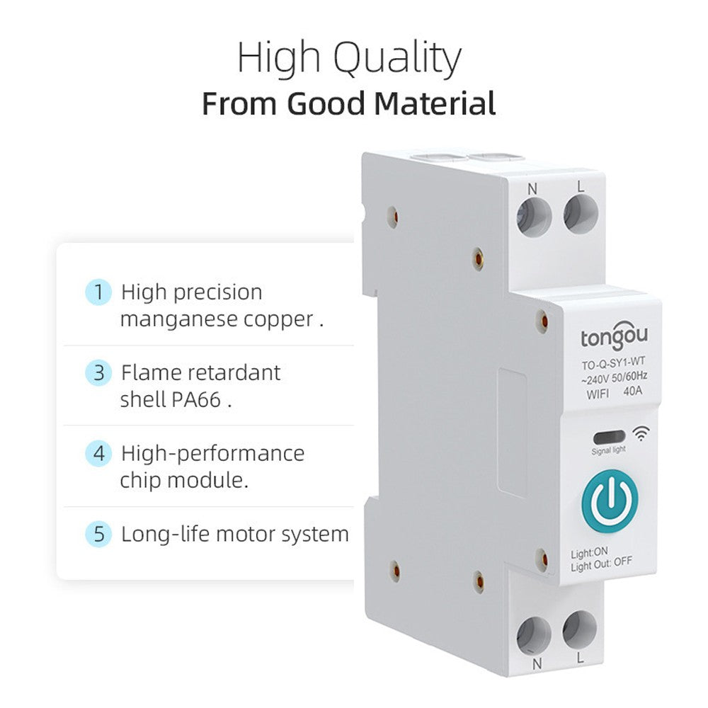 10A Tuya WiFi Smart Circuit Breaker with Wireless Remote, Alexa & Google Home Compatible, DIN Rail Switch