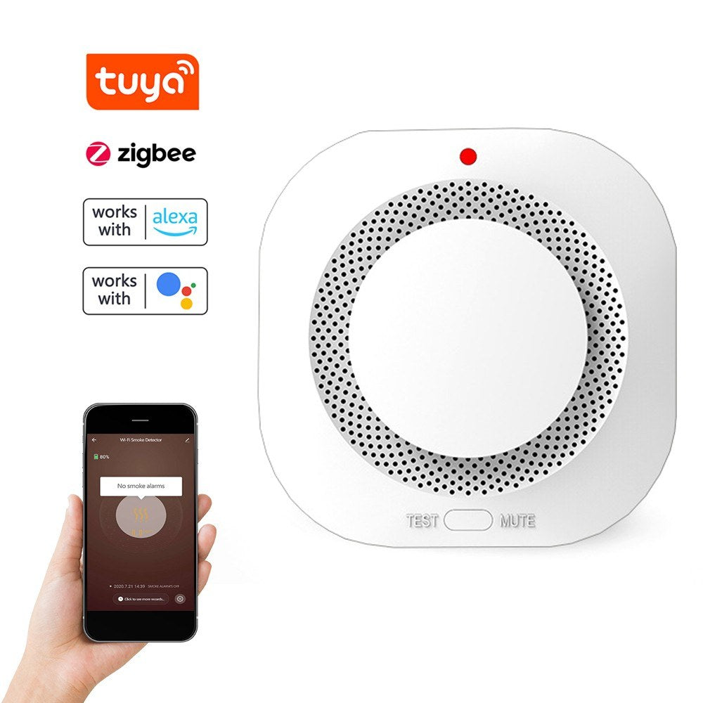 Tuya Zigbee Smart Smoke Detector: 360° Induction Alarm with Sound, Light & SMS Alerts, Low Battery Notification, One-Click Silence, Mobile App