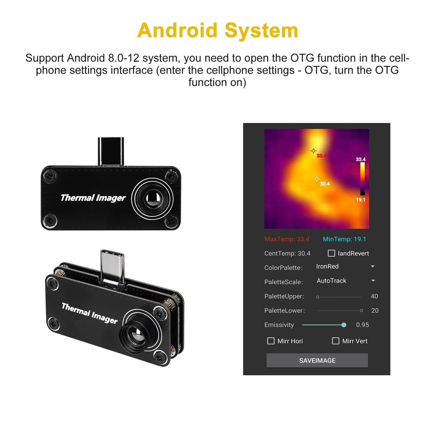 Type-C Infrared Thermal Imager 32x32 Resolution Temperature Meter for Android Phones with OTG