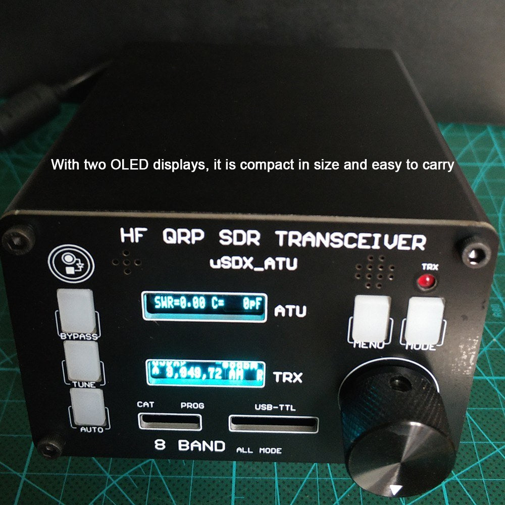 uSOTA-ATU USDX HF QRP SDR Transceiver with ATU-100 Tuner, Dual OLED, 8 Bands, PC Software Control