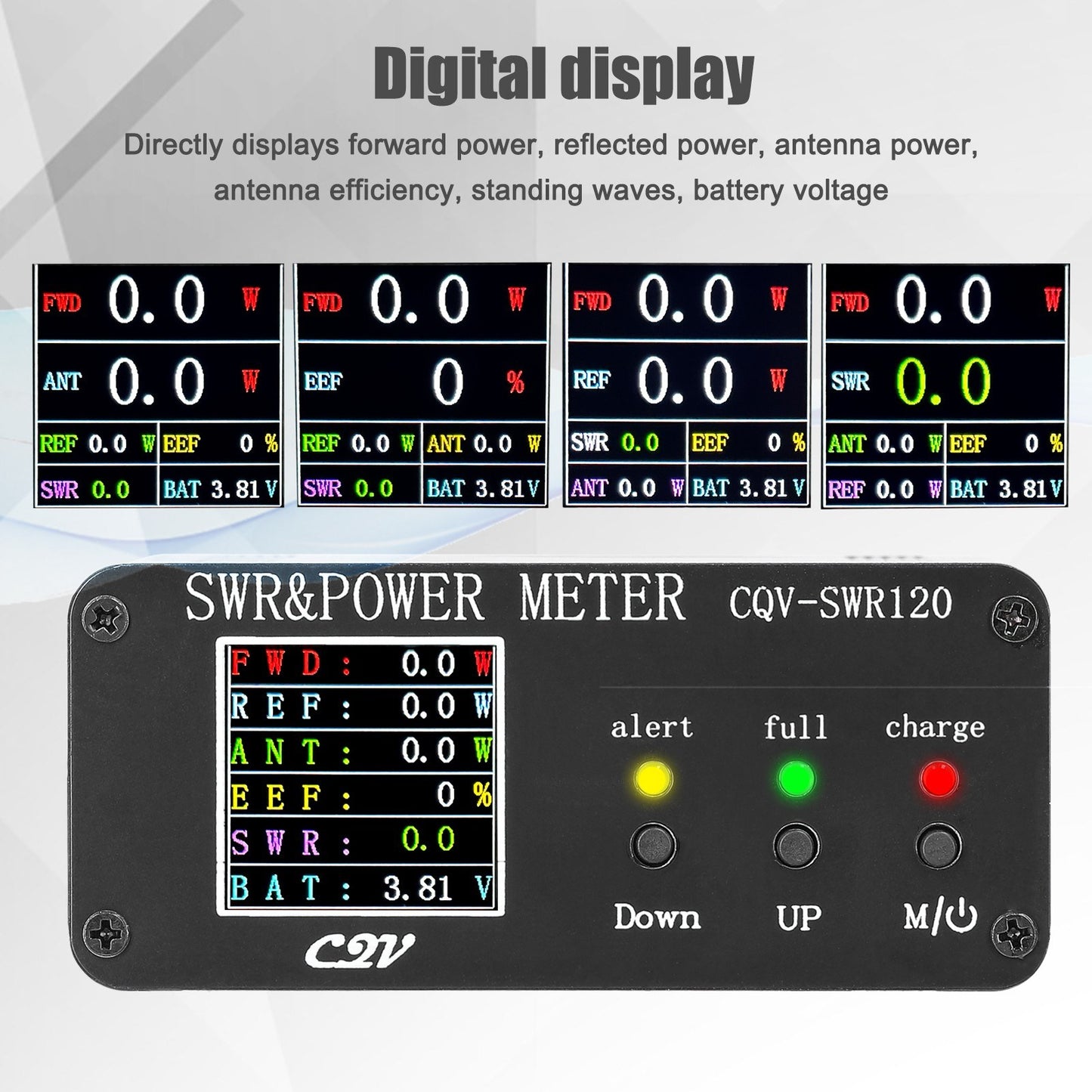 Digital LCD SWR Meter 1.8MHz-54MHz, 240x240 Display, 0.5-120W Power Watt Analyzer