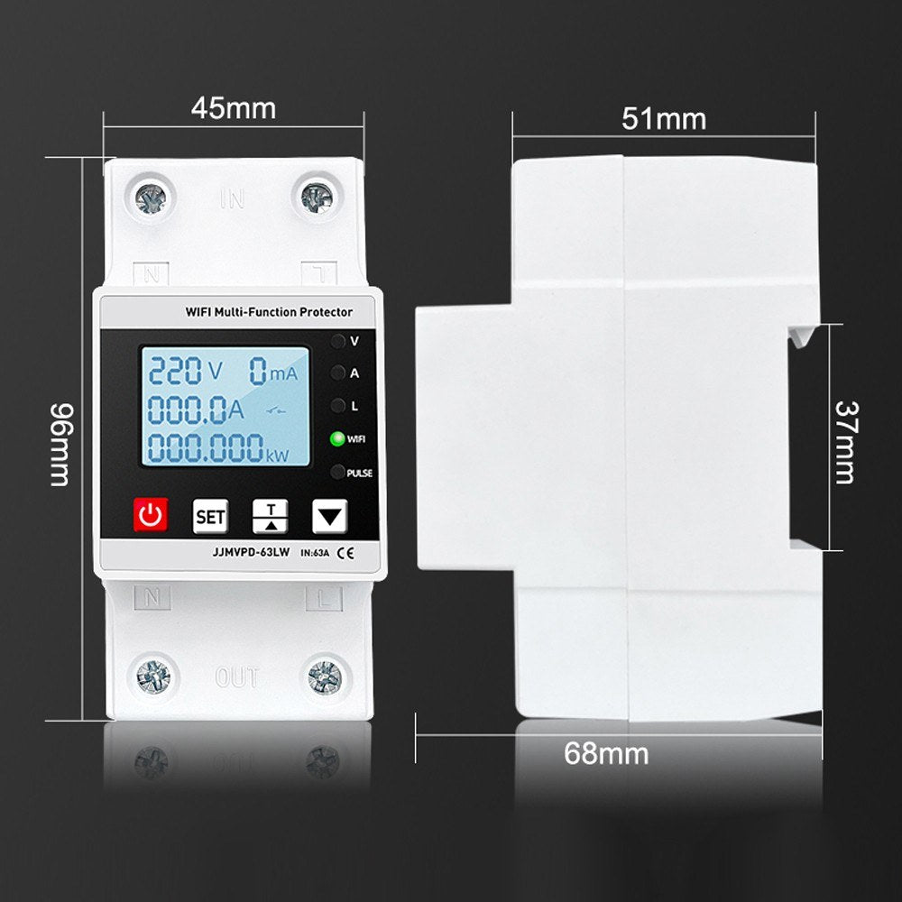Adjustable Multifunctional Electric Protector with LCD Display - Voltage, Current & Leakage Protection