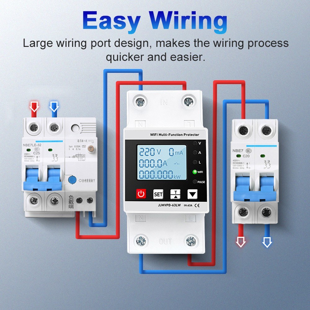 Adjustable Multifunctional Electric Protector with LCD Display - Voltage, Current & Leakage Protection