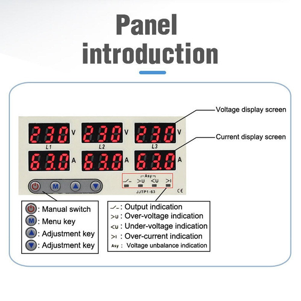 LCD Display Automatic Circuit Breaker with Overvoltage, Undervoltage, Current Limiting, Phase Loss Protection, and Reclosure Switch